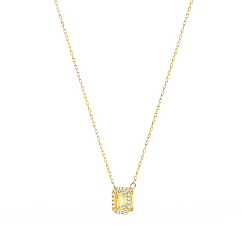 Millenia necklace, Square Swarovski zirconia, Yellow, Gold-tone plated